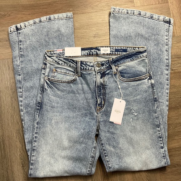 NOEND Donna 90s High Rise Flare Jeans Womens 30 Acid Wash Blue Made in USA Boho